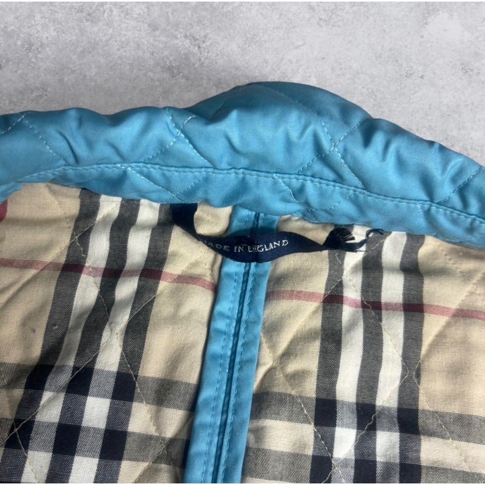 Burberry London Turquoise Blue Quilted Jacket Nova Check Lining Made in England - Picture 5 of 6